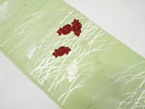 アンティーク　芝草に菊模様　刺繍　袋帯（材料）